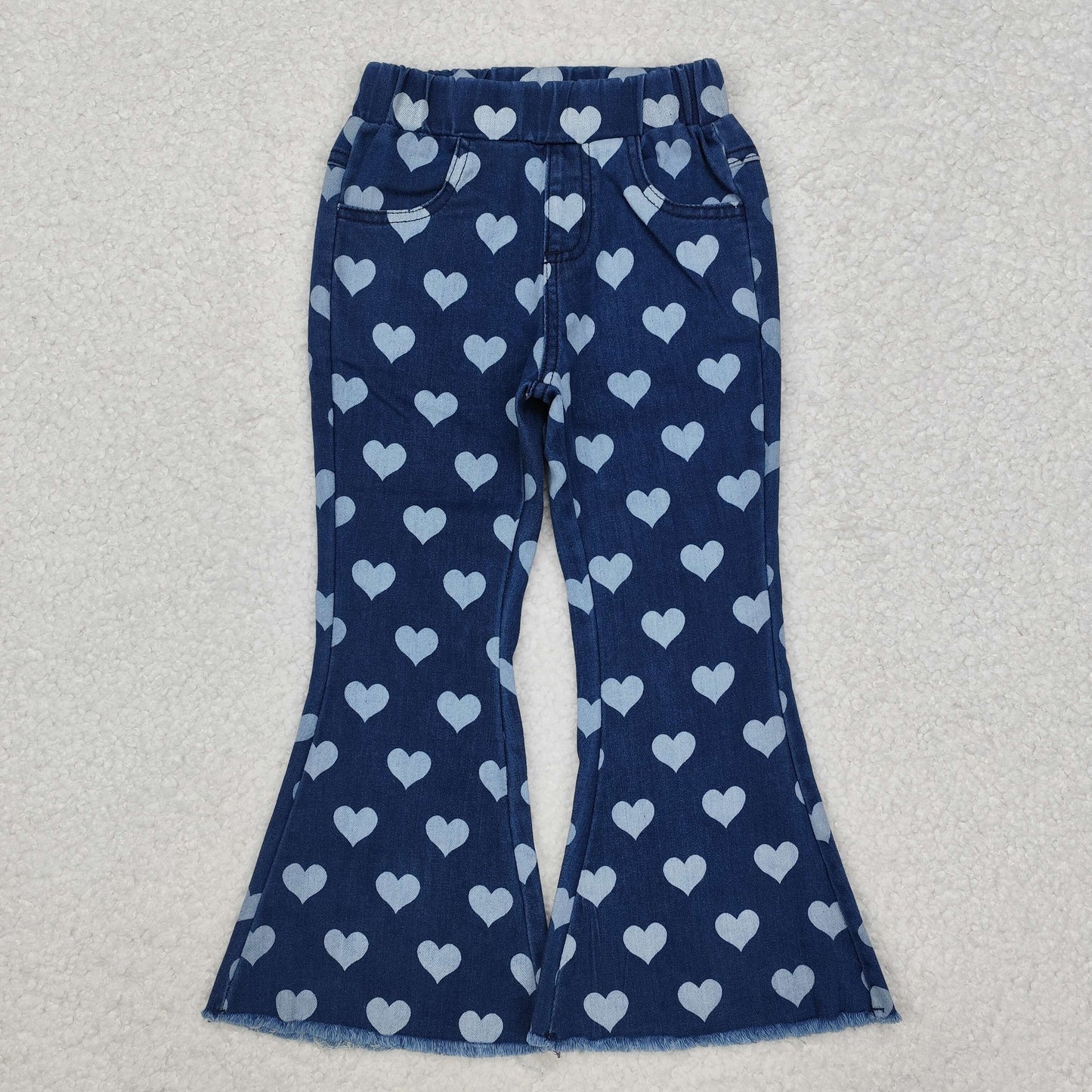 P0333 Heart pattern denim trousers
