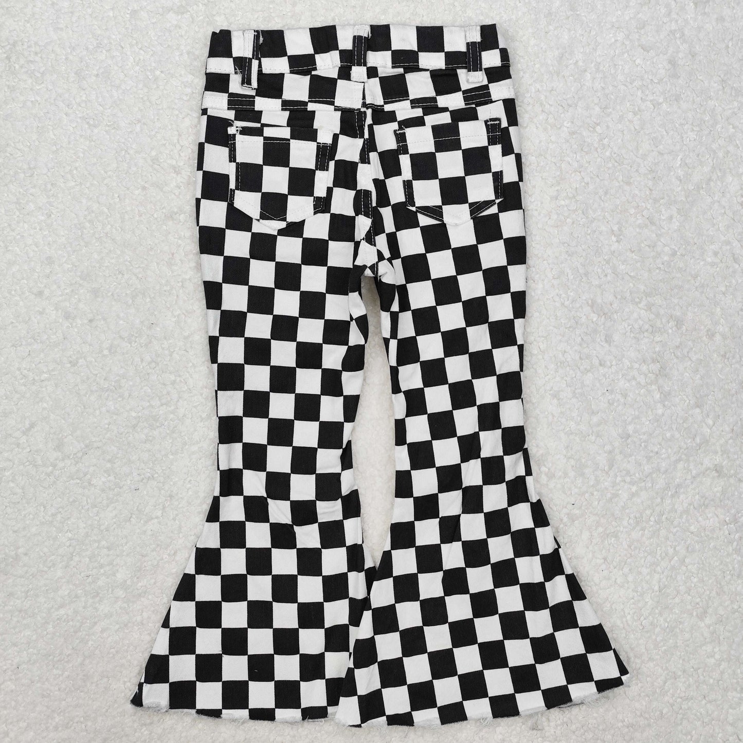 P0349 Black and white plaid denim trousers
