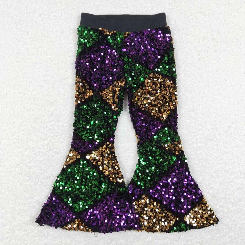 P0359 Purple, yellow and green rhombus plaid sequined trousers D 6.25