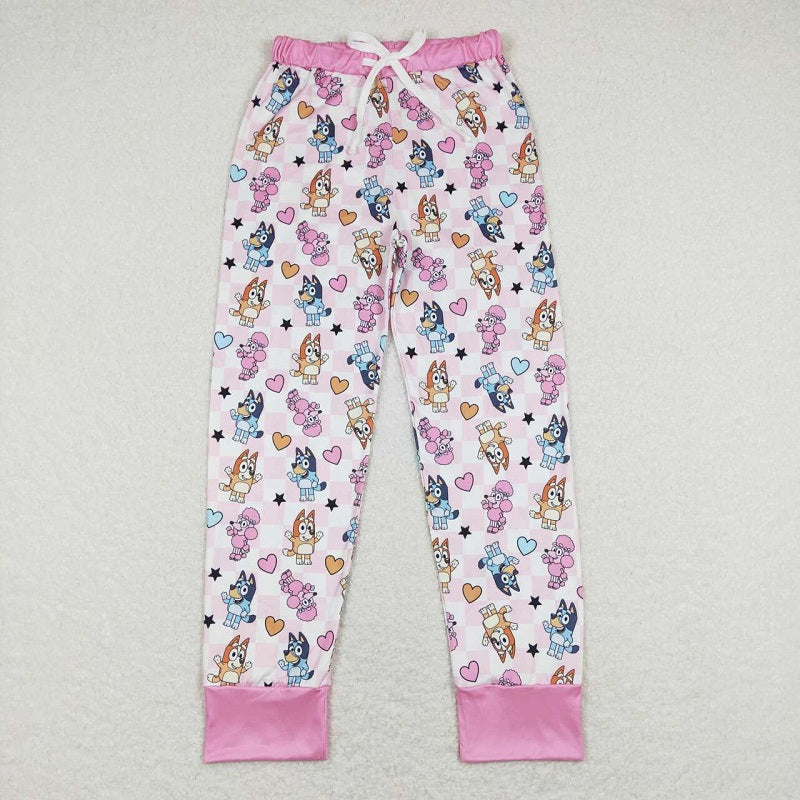 P0393 Adult female cartoon dog love pink and white plaid trousers