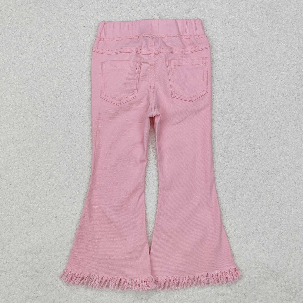 P0463 Pink Elastic Waist Tassel Denim Trousers