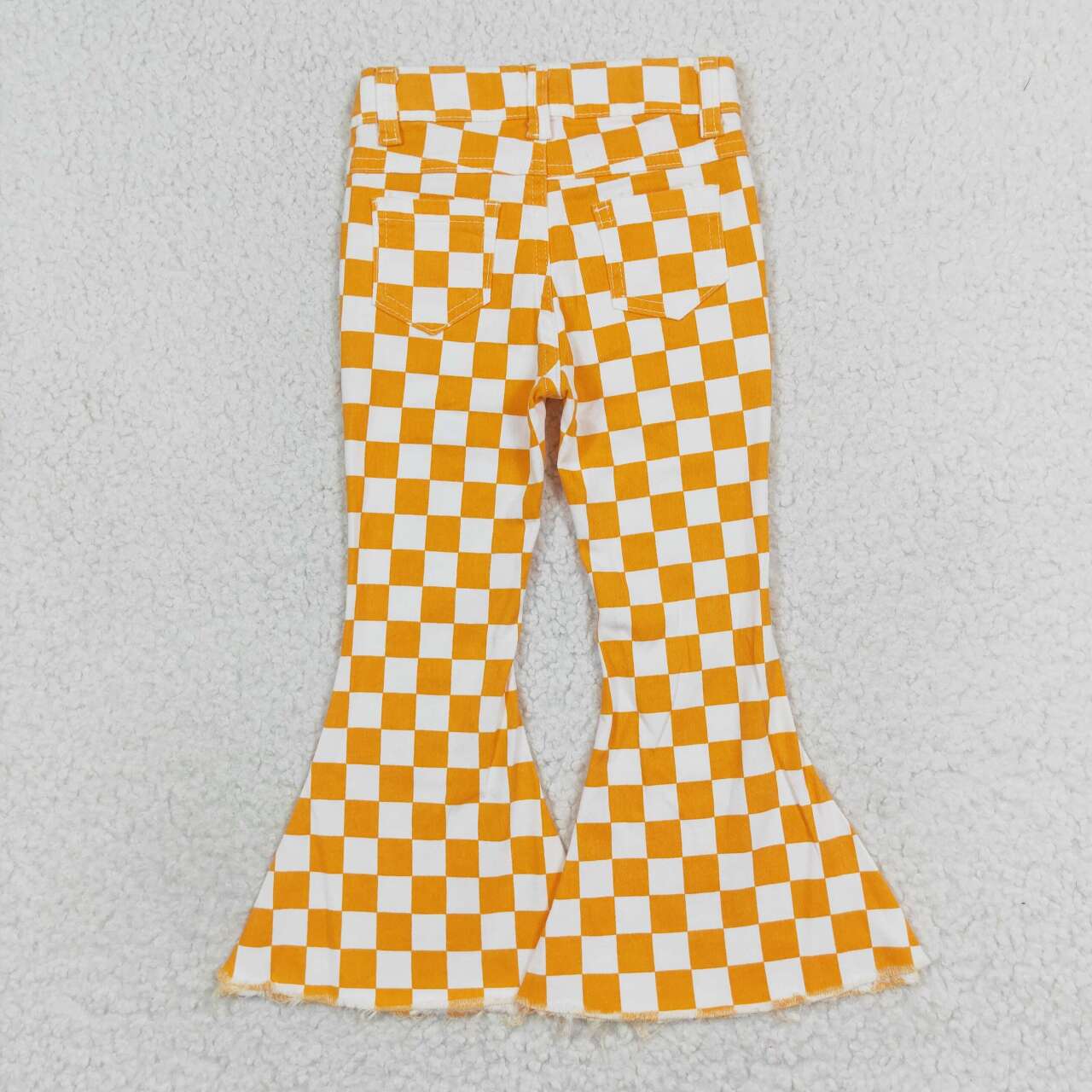 P0468 Orange plaid denim trousers jeans
