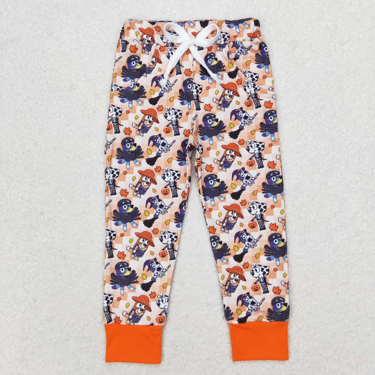 P0476 Leaf Orange Check Trousers