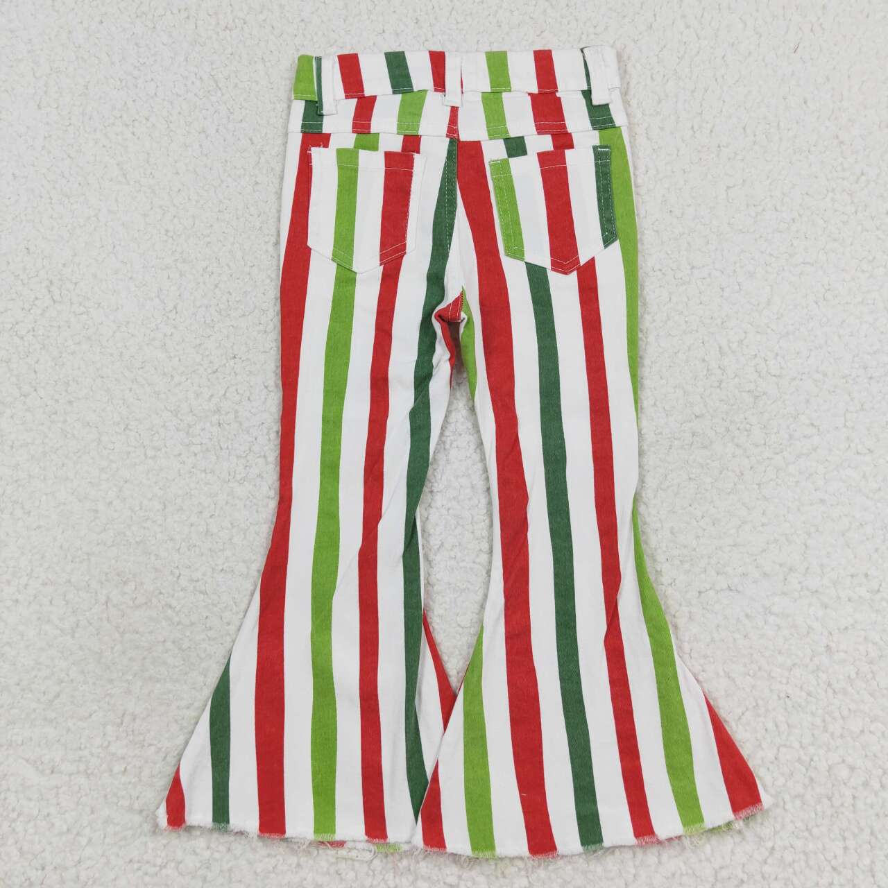 P0484 Red and green striped denim trousers