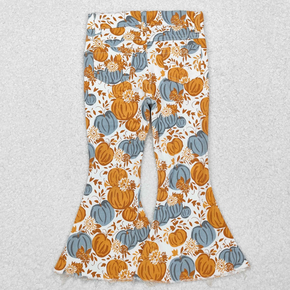 P0487 pumpkin flower denim trousers