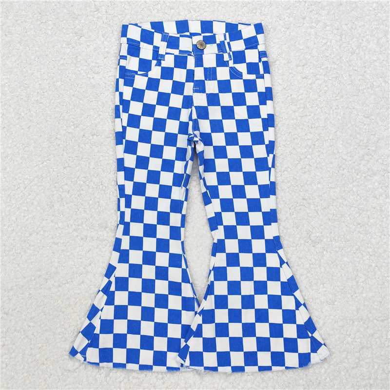 Match Girls Boys Checkered Denim Adjustble Waistband Jeand Pants D 3.31