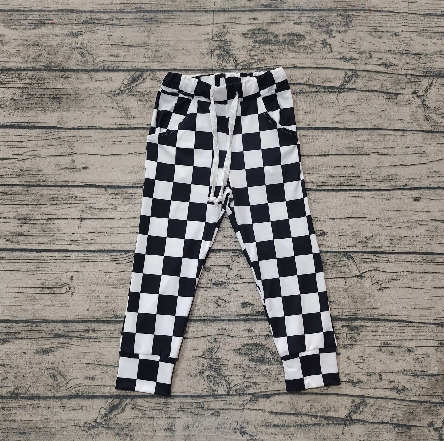 P0699 Black and white check lace-up trousers