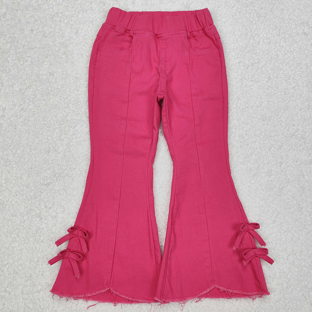 P0731 Baby Girls Pink Bows Denim Flare Pants Jeans D 3.15