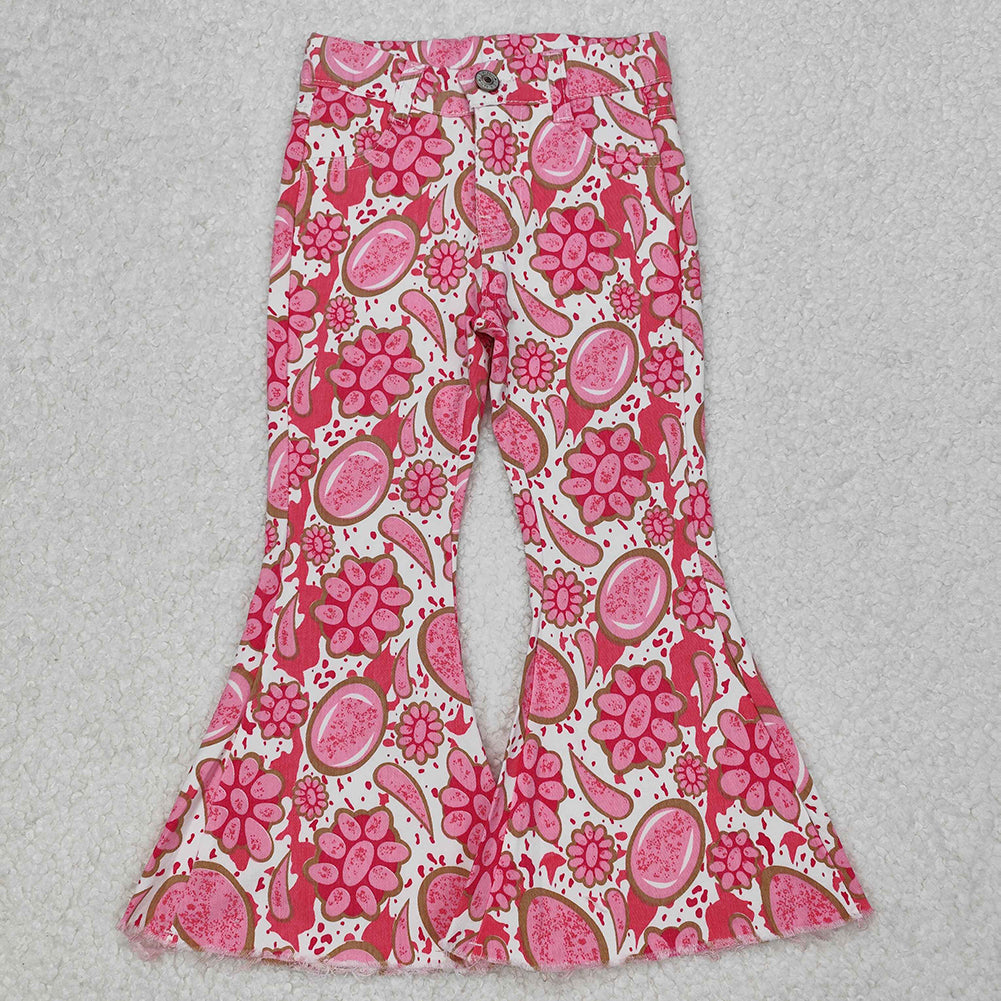 P0735 Baby Girls Pink Turquoise Denim Flare Pants Jeans D 3.15
