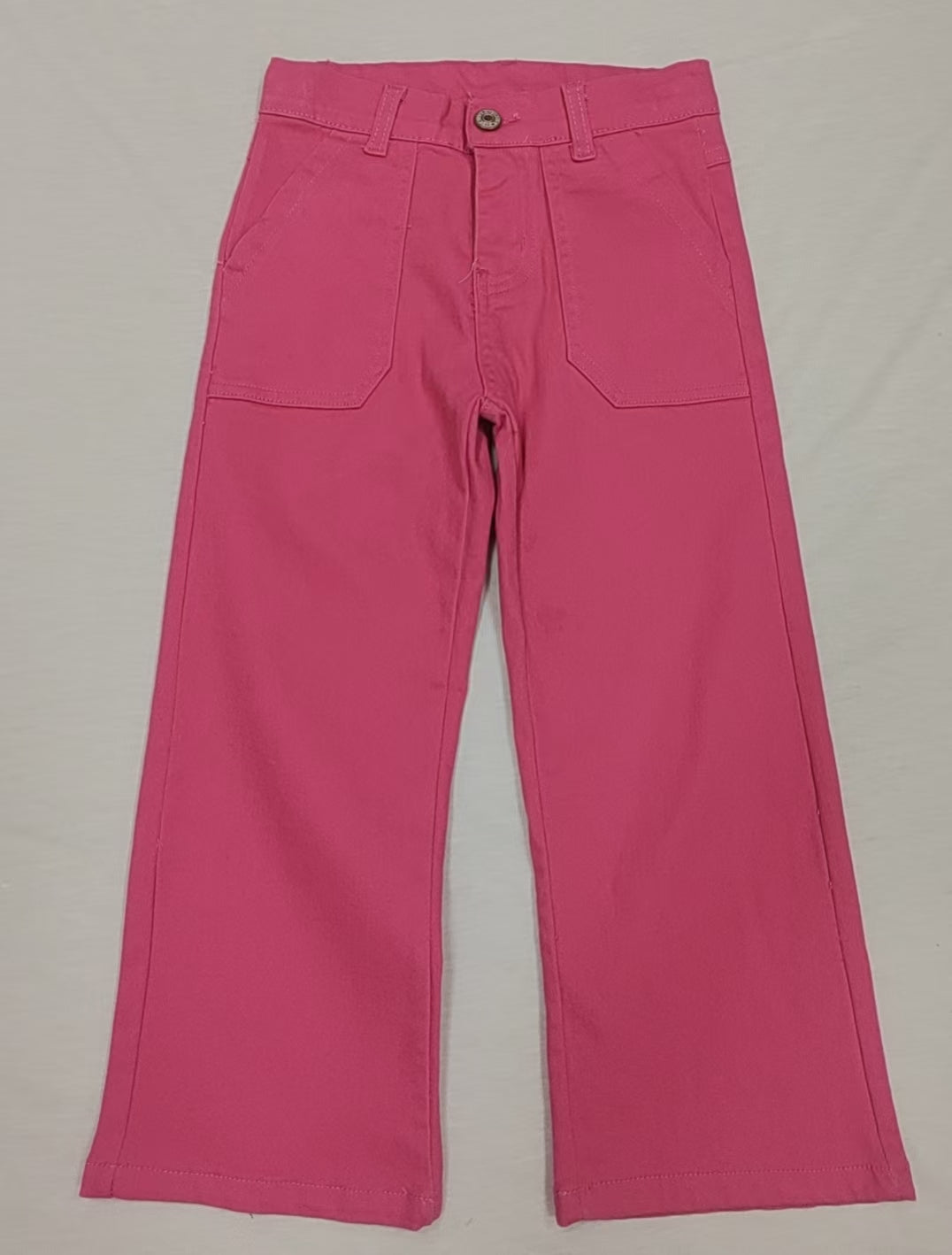 presale P0760 Baby Girls Hot Pink Pockets Denim Straight Bottom Pants D 3.18