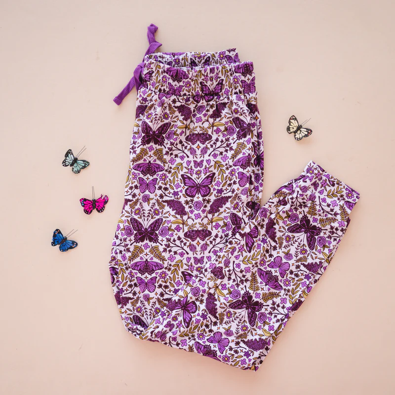 presale P0765 Adult Women Purple Butterfly Flower Leaf Pants D 5.27