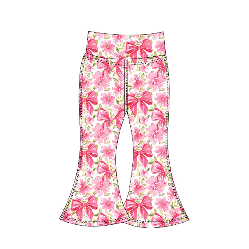 presale P0770 Baby Girls Pink Flower Bows Bell Bottom Yoga Pants D 6.5