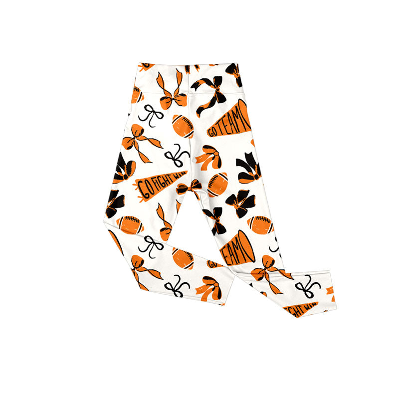 P0847 Baby Girls Orange Black Go Team Footballs Bows Yoga Legging Pants D 1022