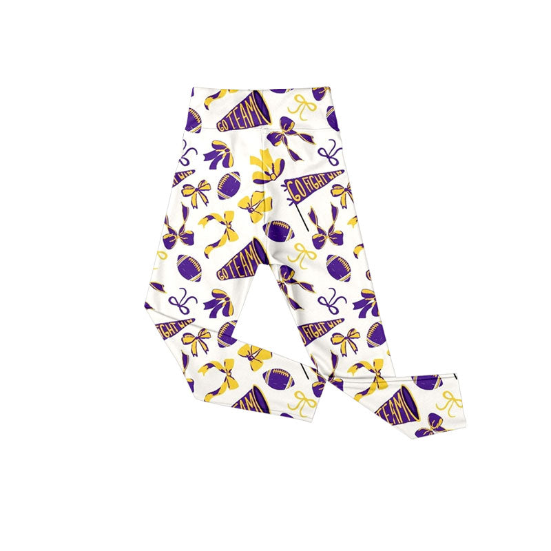 presale P0848 Baby Girls Purple Yellow Go Team Footballs Bows Yoga Legging Pants D 913