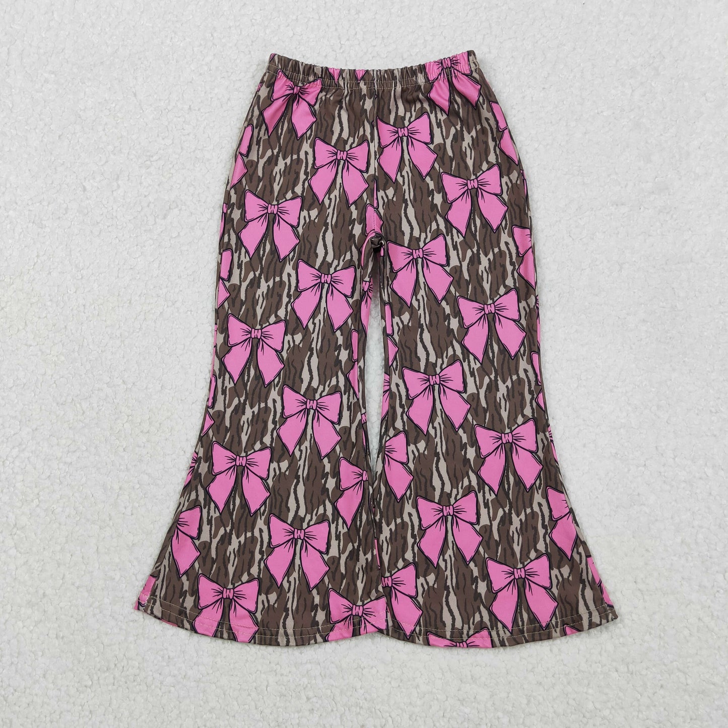 P0896 Baby Girls Olive Camo Pink Bows Bell Bottom Pants D 1110
