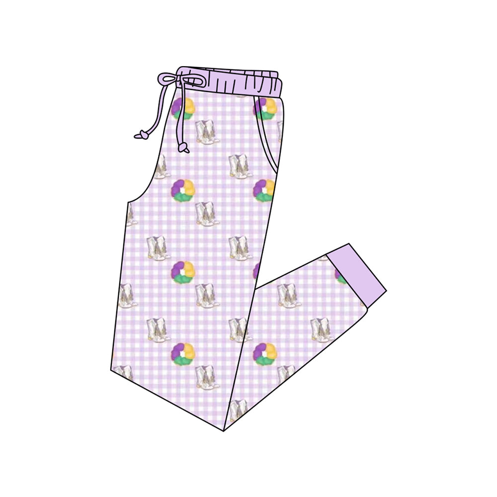 presale P0902 Adult Women Mardigras Boots Donuts Checked Pockets Jogger Pants D 1011
