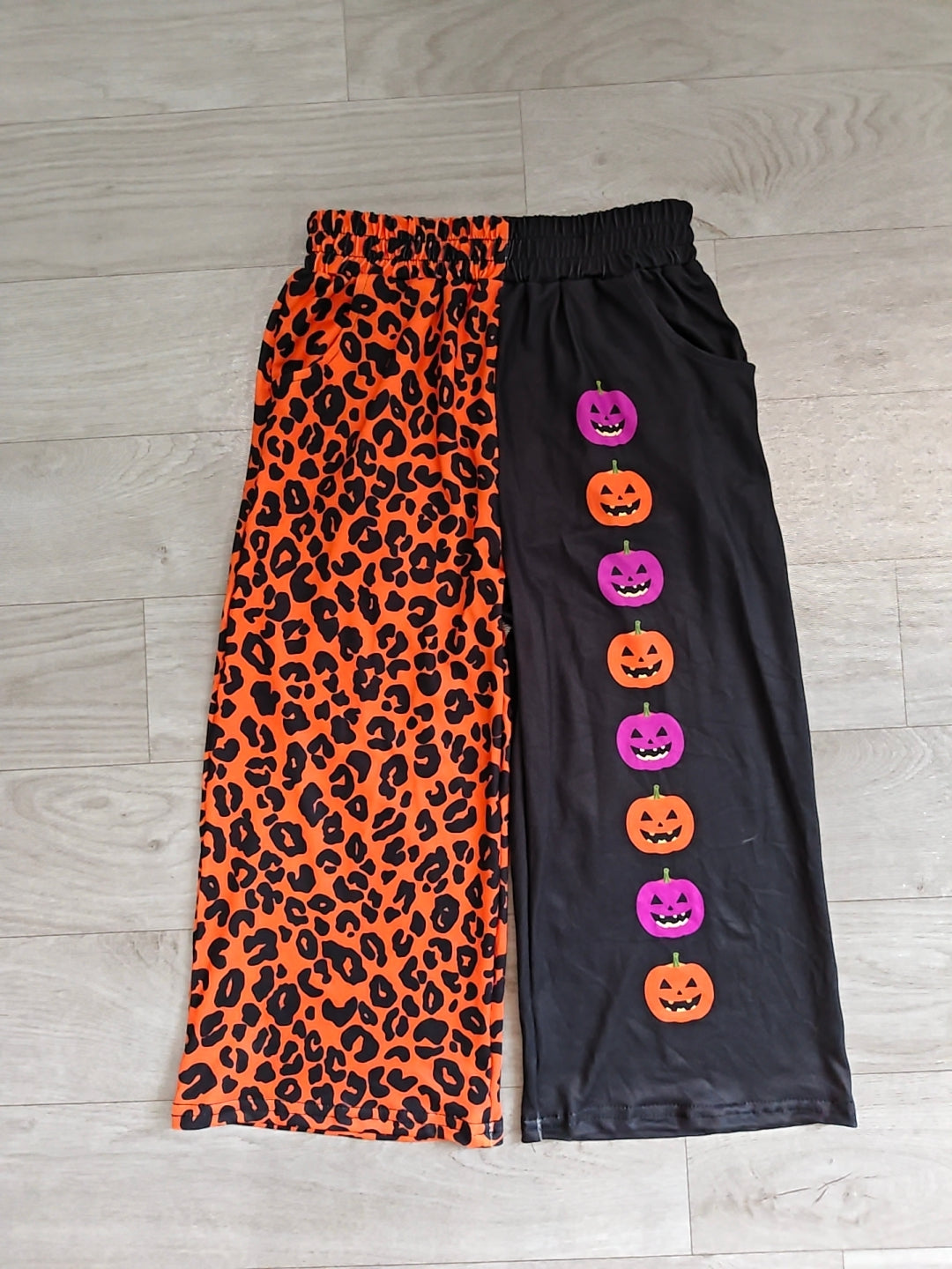 pre order halloween pumpkin leopard wide leg pants girl