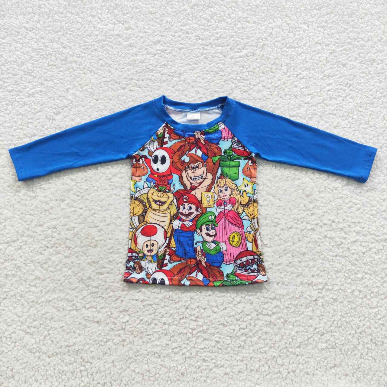 BT0264 Cartoon Mario Blue Raglan Long Sleeve Top