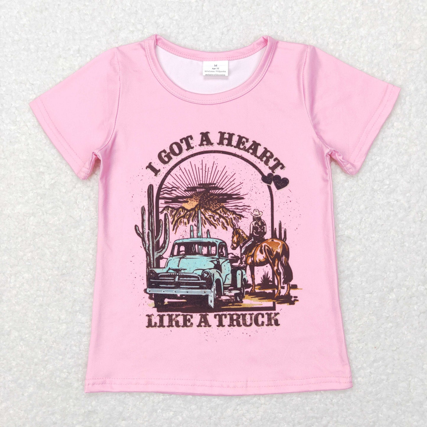 GT0406 I got a heart like a truck riding truck pink short sleeves