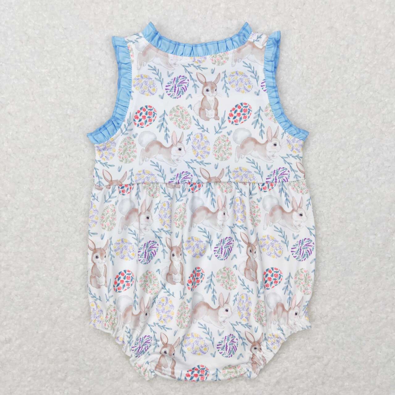 baby girl easter sleeveless floral egg rabbit bubble