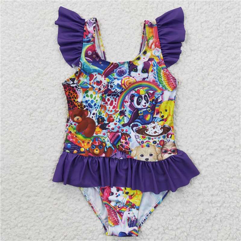 S0041 Girls purple one piece swimsuit