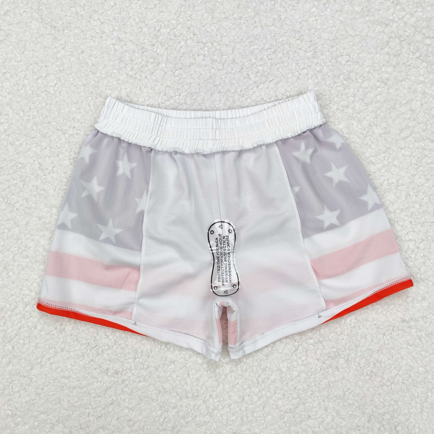 S0188 Five-pointed star red and white striped dark blue swimming trunks