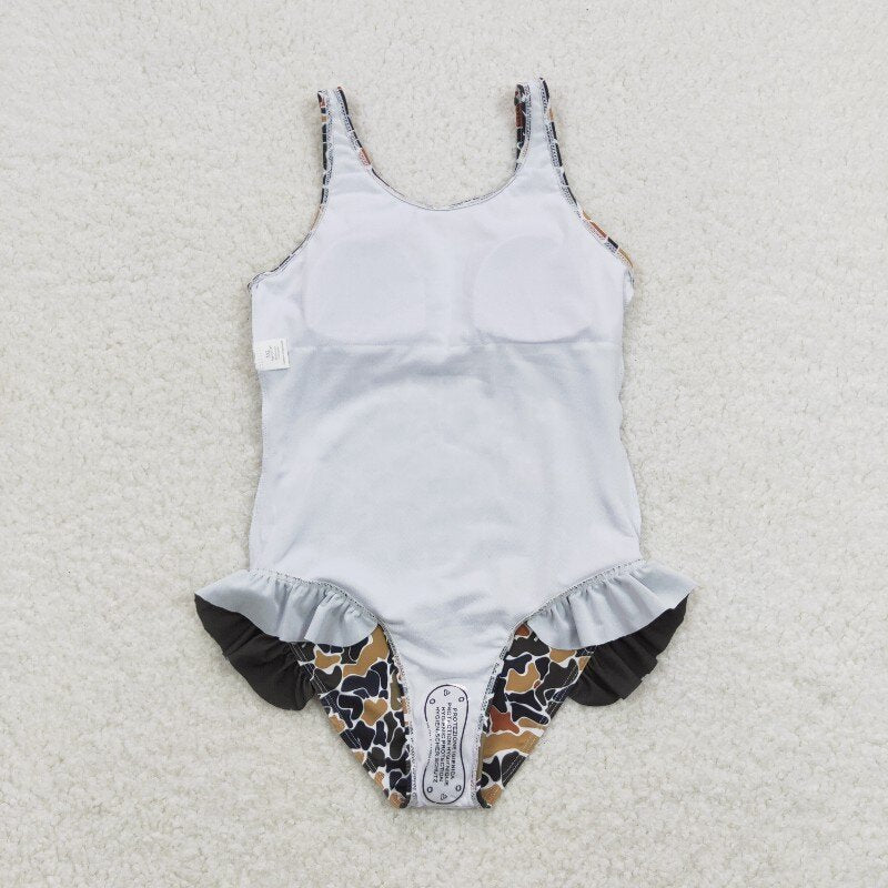 S0239 Brown camouflage beige one-piece swimsuit