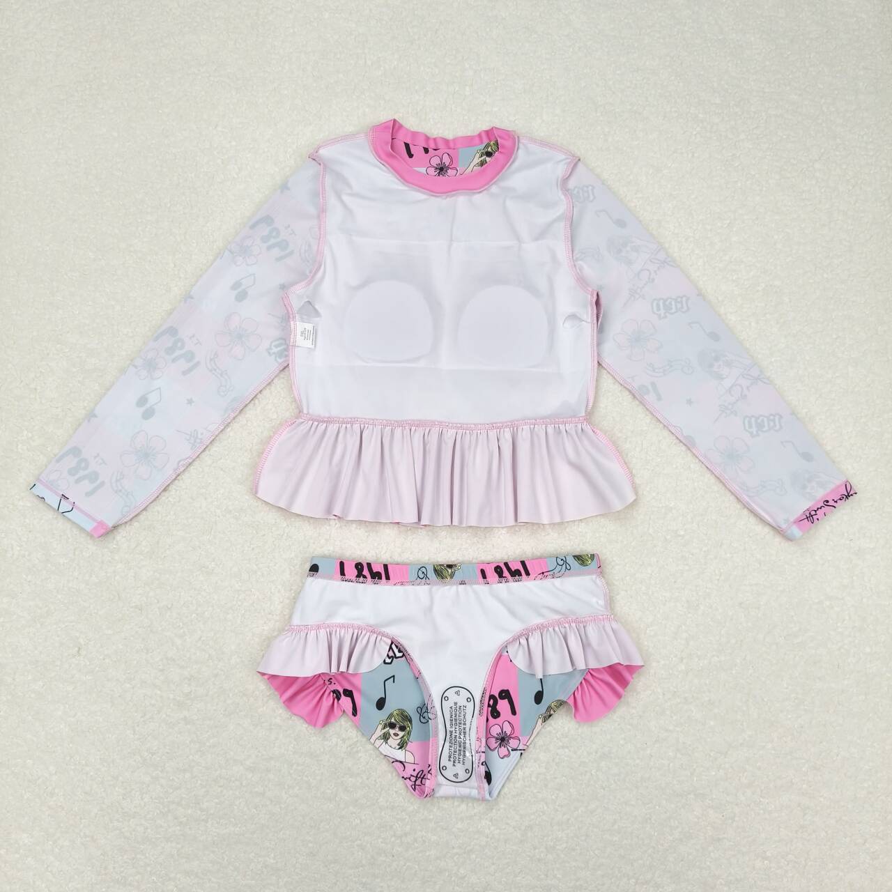 S0348 1989 rep floral plaid pink lace long-sleeved swimsuit suit