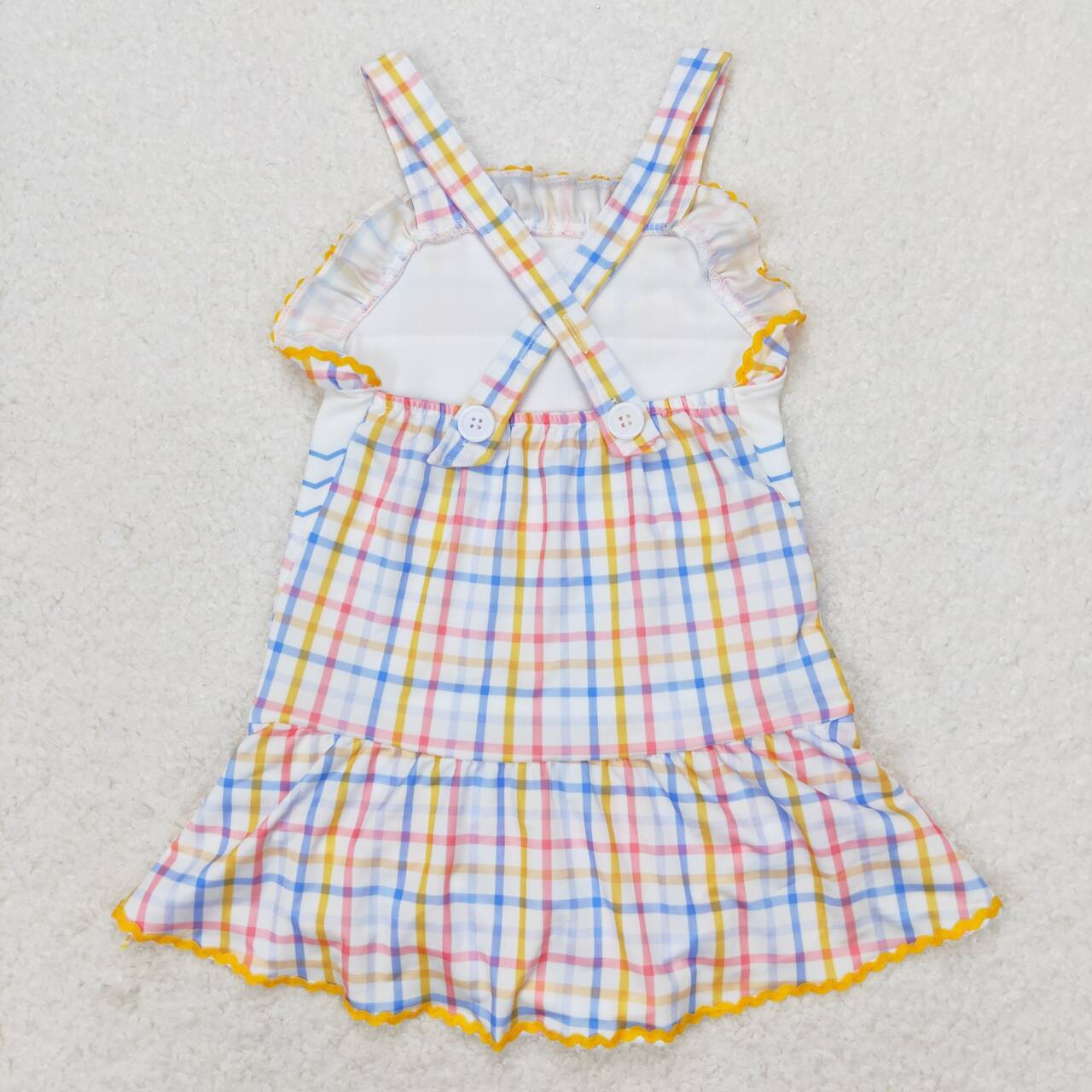 S0396 Whale Blue and Yellow Plaid One-Piece Swimsuit