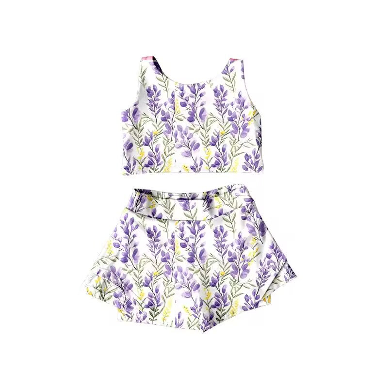 preorder S0419 Purple lavender sleeveless skirt swimsuit set