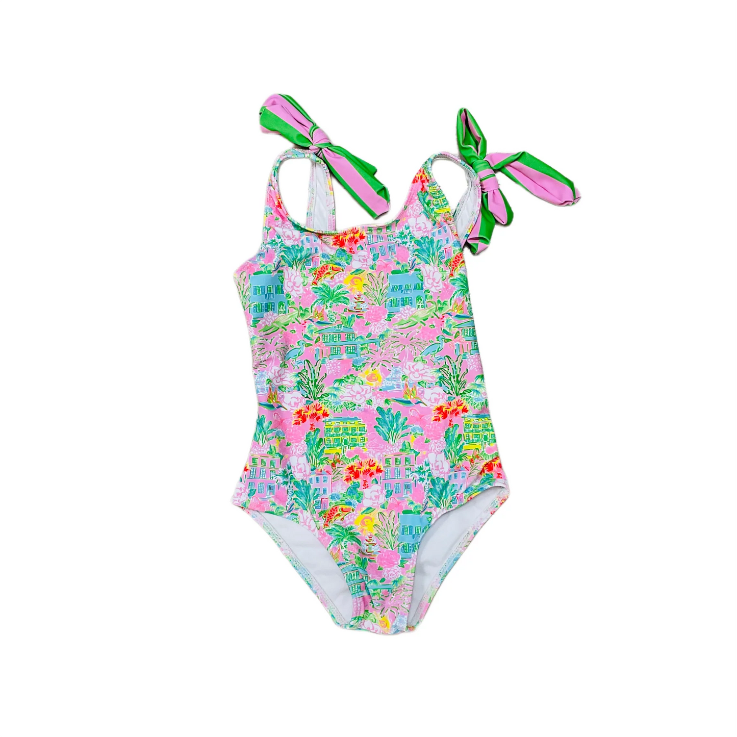presale S0435 Flower and grass building pink and green one-piece swimsuit