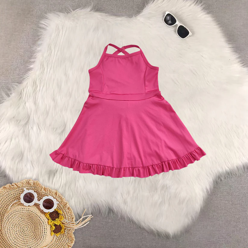 1-5 color Match colorful baby girl clothes Solid red sportswear skirt swimsuit RTS D 927