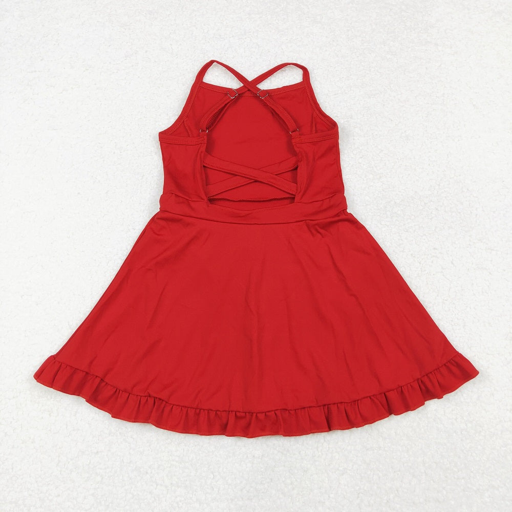S0453 Solid Red Sportswear Skirt Swimsuit