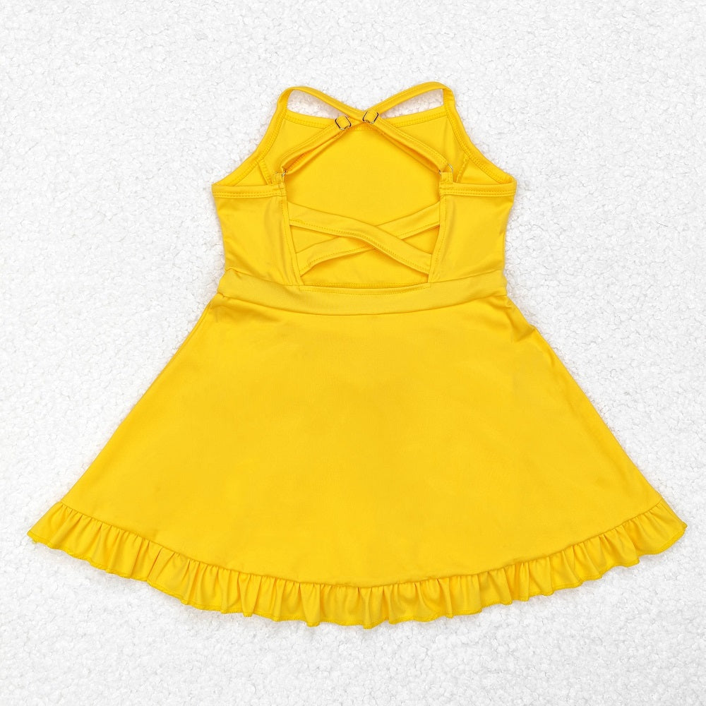 S0455 Solid Yellow Sportswear Skirt Swimsuit