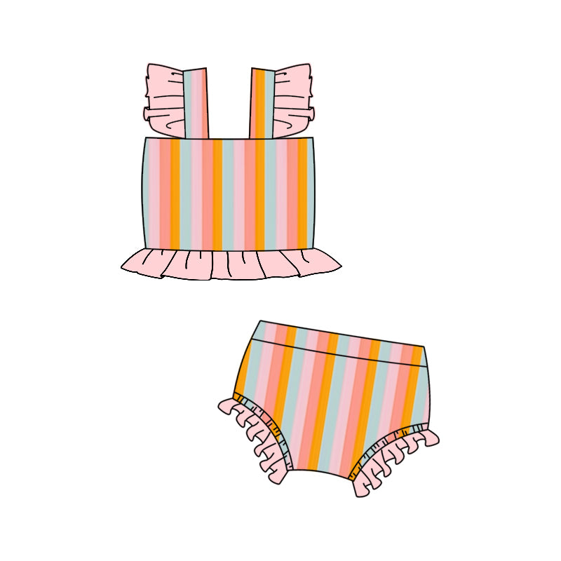 presale S0495 Baby Girls Colorful Stripes Western Bummie 2pcs Swimsuits 2025.1.8
