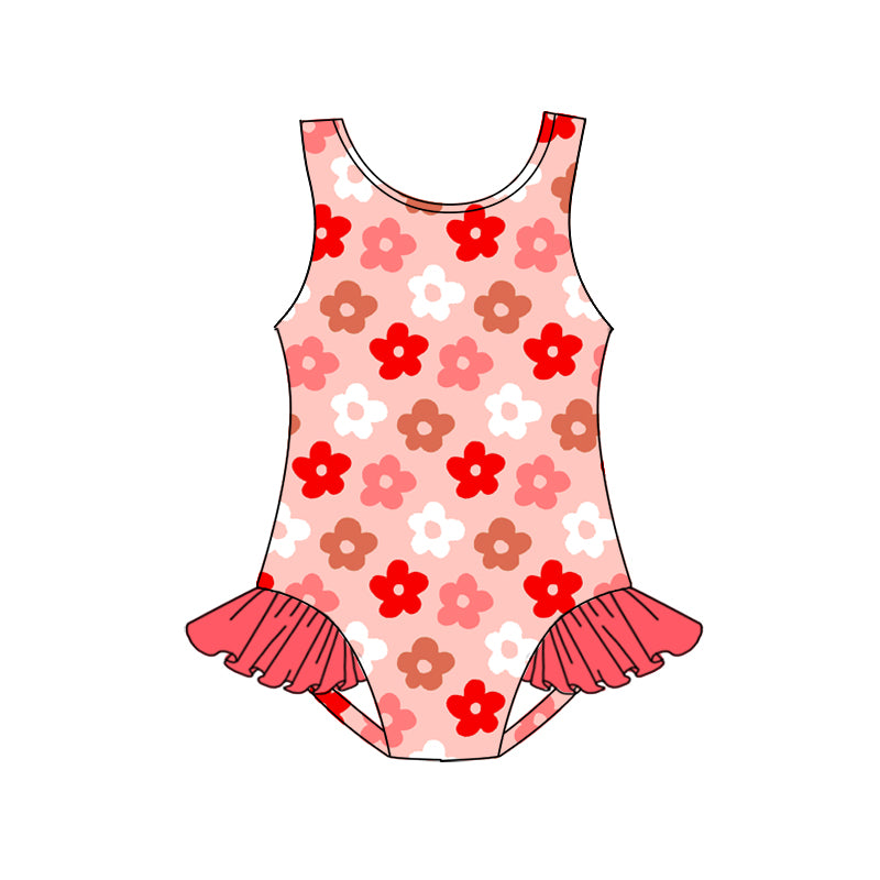 presale S0499 Baby Girls Red Flowers Western One Piece Swimsuits 2025.1.8