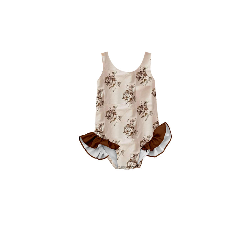 presale S0505 Baby Girls Brown Rodeo Western One Piece Swimsuits 2025.1.8