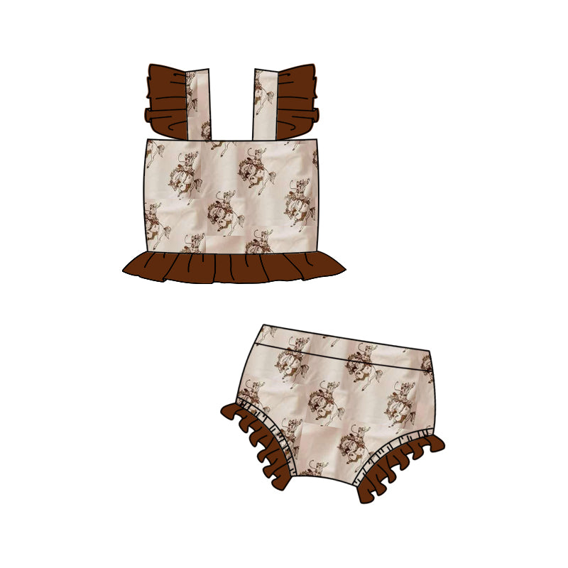 presale S0509 Baby Girls Brown Rodeo Western Top Bummie 2pcs Swimsuits 2025.1.8