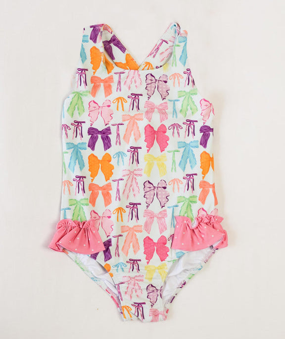 presale S0531 Baby Girls Colorful Bows Ruffle One Piece Swimsuits D 2.14