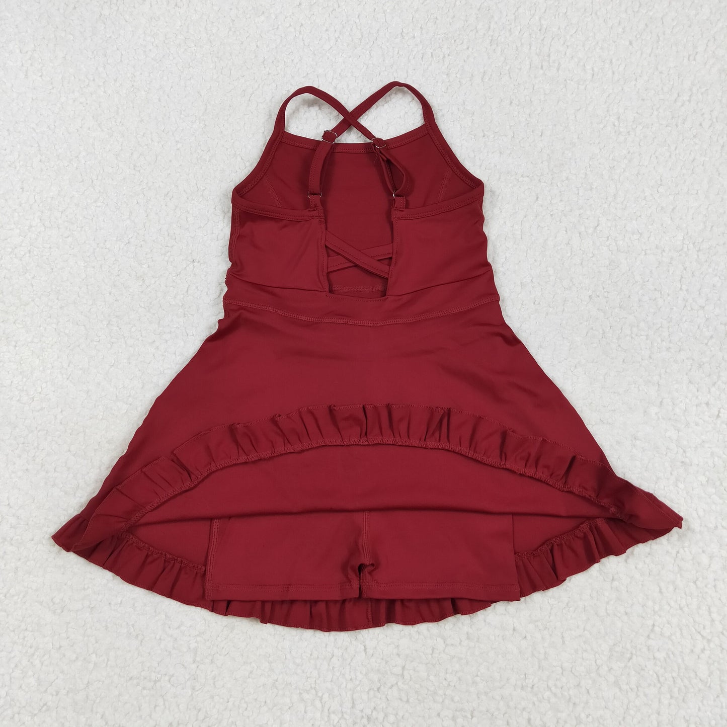 S0568 Baby Girls Dark Red Strap Shorts Yoga Knee Length Dresses D 7.21