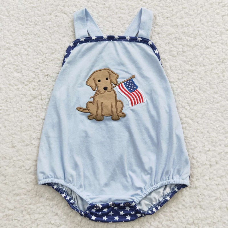 SR0331 National Day Embroidered Puppy Blue Jumpsuit
