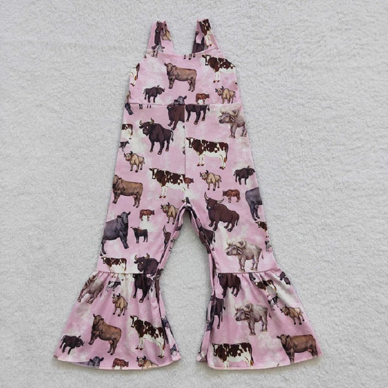 Sibling Baby Girls Western Cow Turquoise Bell Bottom Jumpsuits D 7.22