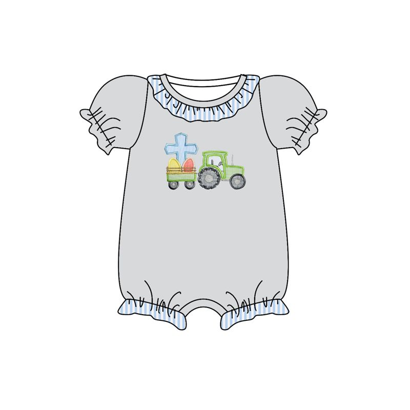 SR0491 Cross tractor blue and white striped lace gray short-sleeved jumpsuit