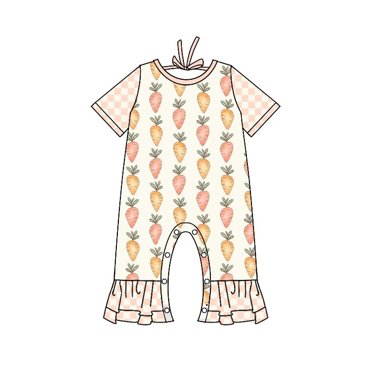 (presale)SR0536 Carrot plaid lace beige short-sleeved jumpsuit