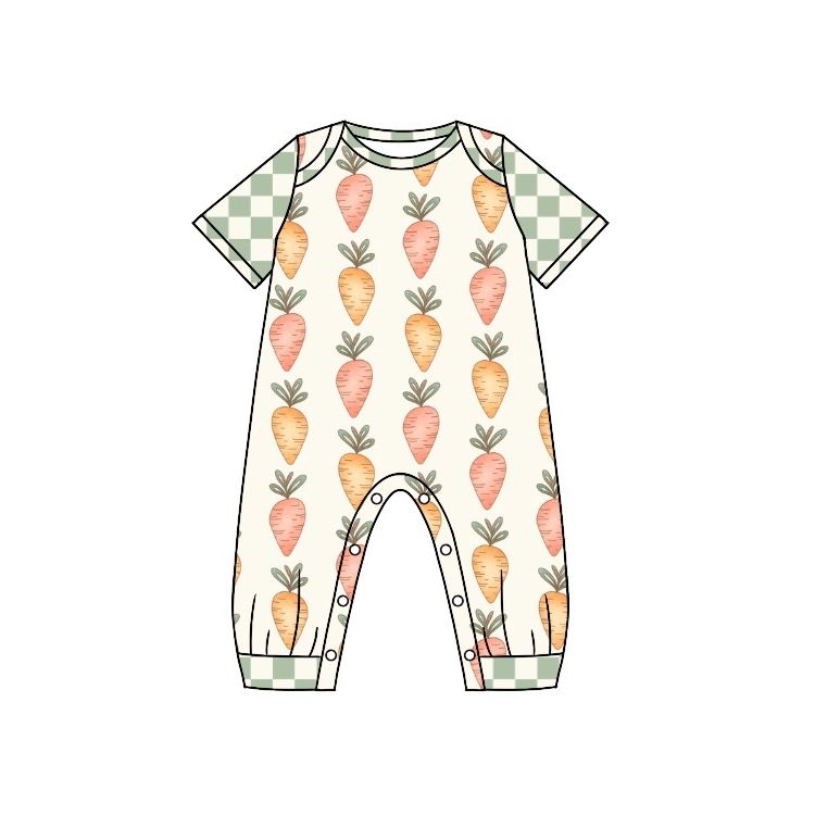 (presale)SR0537 Carrot plaid beige short-sleeved jumpsuit