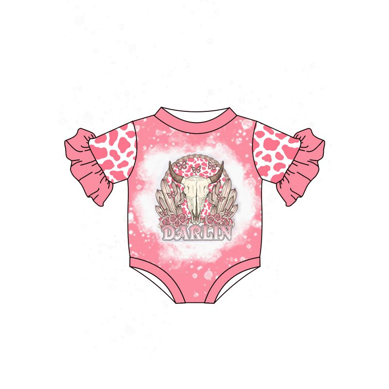 (presale) SR0545 Cactus Bull Head Pink Lace Leopard Short Sleeve Jumpsuit