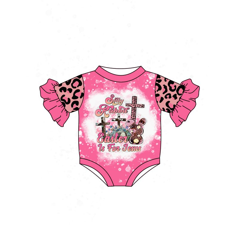 (presale) SR0547 Alphabet Cross Rabbit Rose Red Lace Leopard Print Short Sleeve Jumpsuit