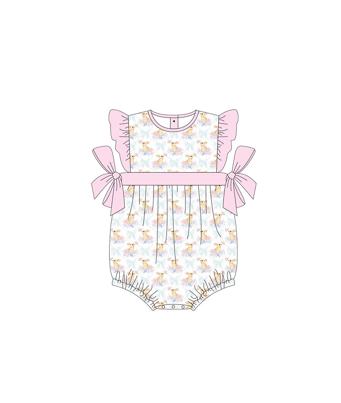 (presale)SR0556 Flower bunny bow pink lace vest jumpsuit