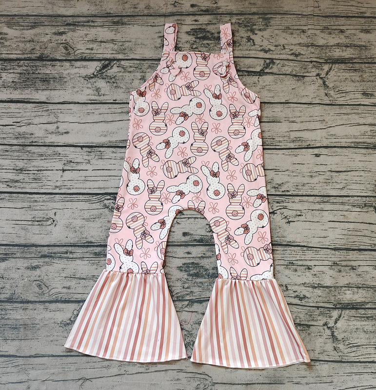 SR0577 Floral Bunny Stripe Suspender Jumpsuit