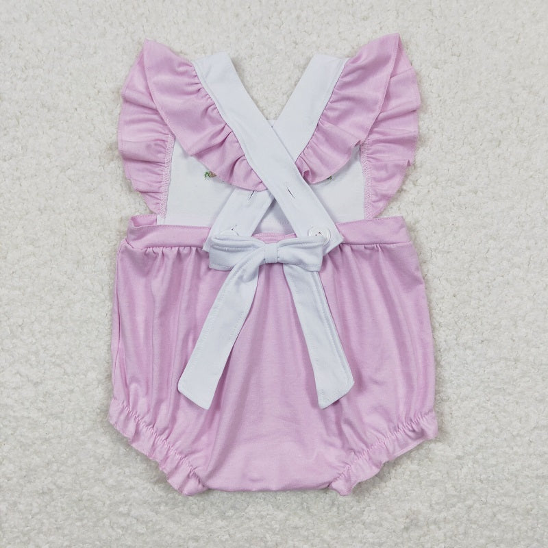 SR0620 Embroidery Three Rabbits Bow Purple and White Flying Sleeve Jumpsuit